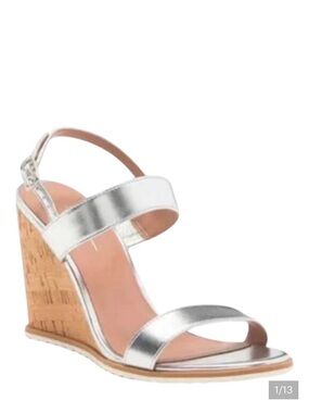 Linea Paolo Silver Metallic Cork Wedge Sandals for work, play, dress up.